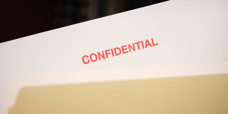 An office file with confidential documents inside